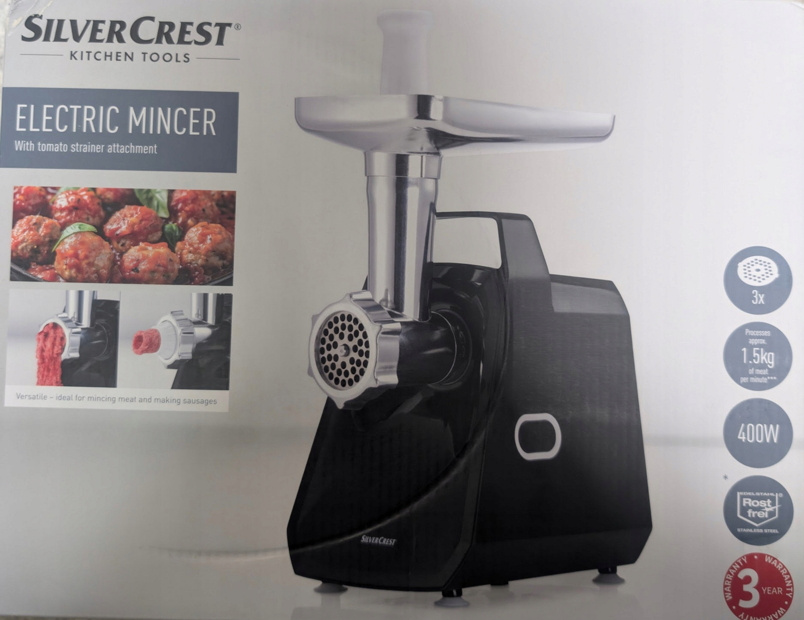 Mlýnek na maso SilverCrest 400 W Příslušenství pro klobásy a koláče