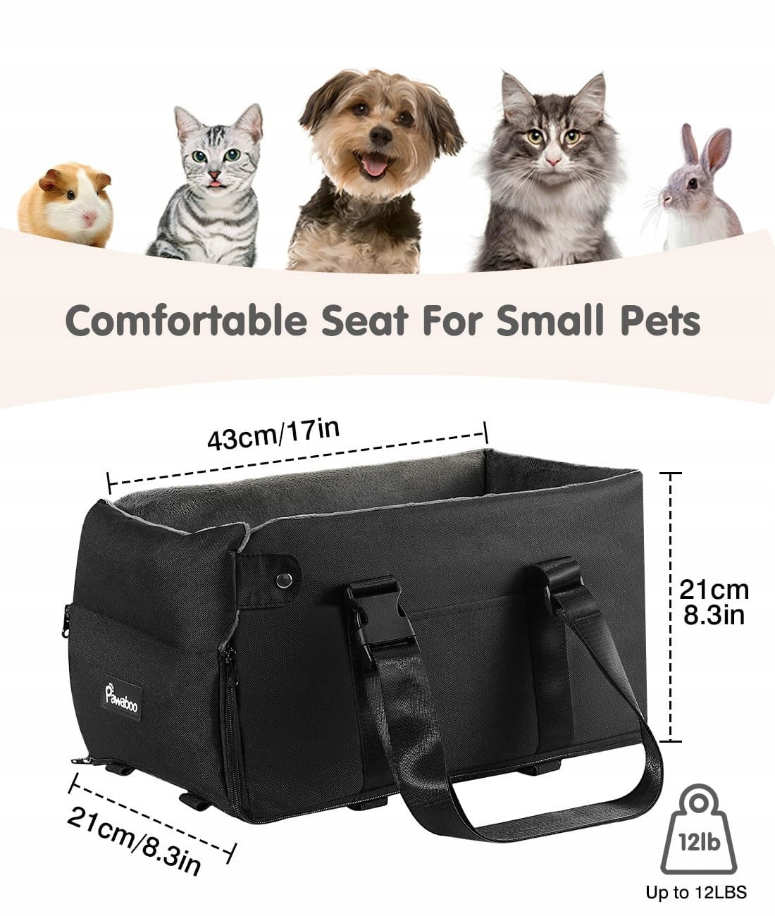 Pawaboo Autosedačka pro malé psy s vyvýšením černo šedá