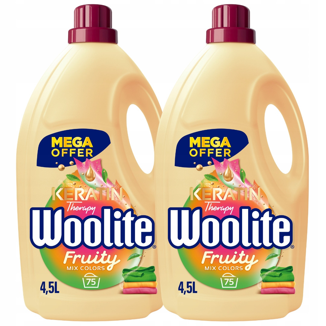 Woolite Tekutý prací prostředek na barvu Fruity 75 praní, sada 2x4,5 l