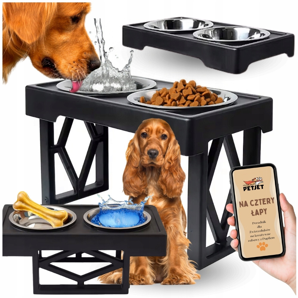 2x Miska Pro Psa Kočku Stojan Stolek Nastavitelný Velká Kovová Protiskluzová