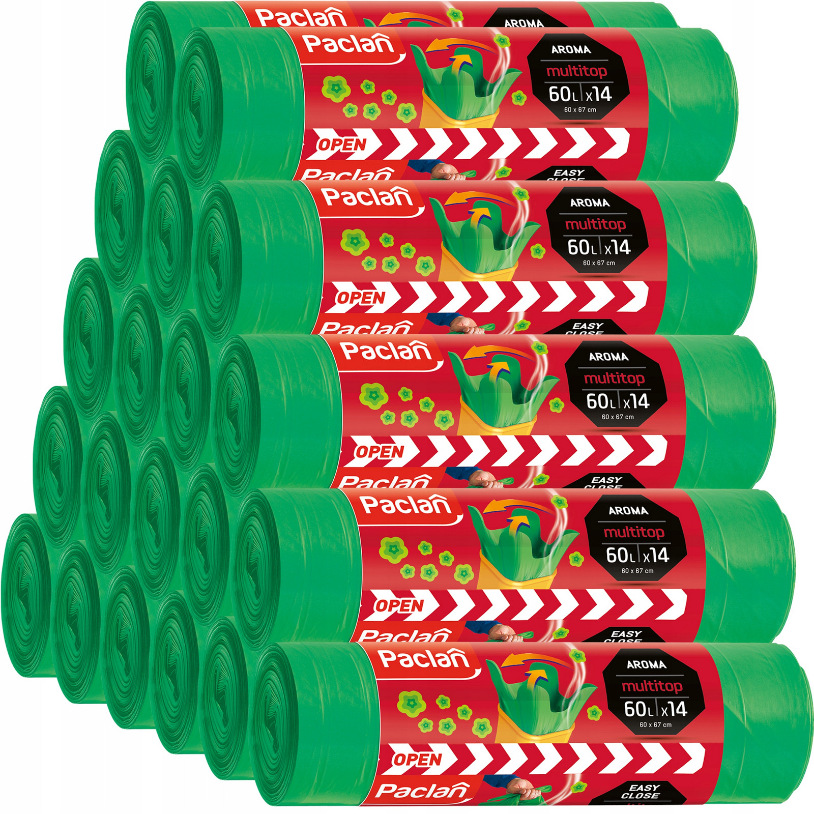 Silné sáčky na odpadky 60 l Paclan Multitop Vonné Odolné 20 x 14ks