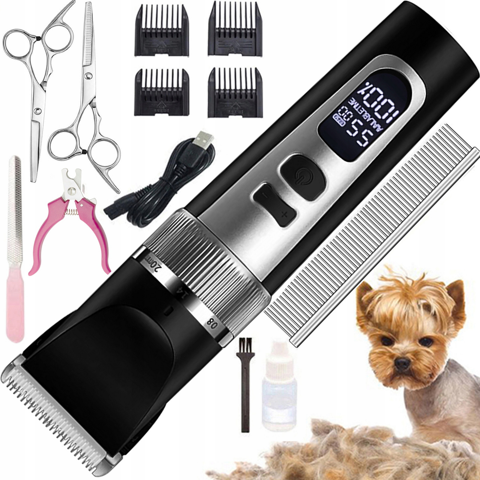 2 x Stříhací Stroj Na Psa Zvířata Set Psů Bezdrátový Tichý LCD