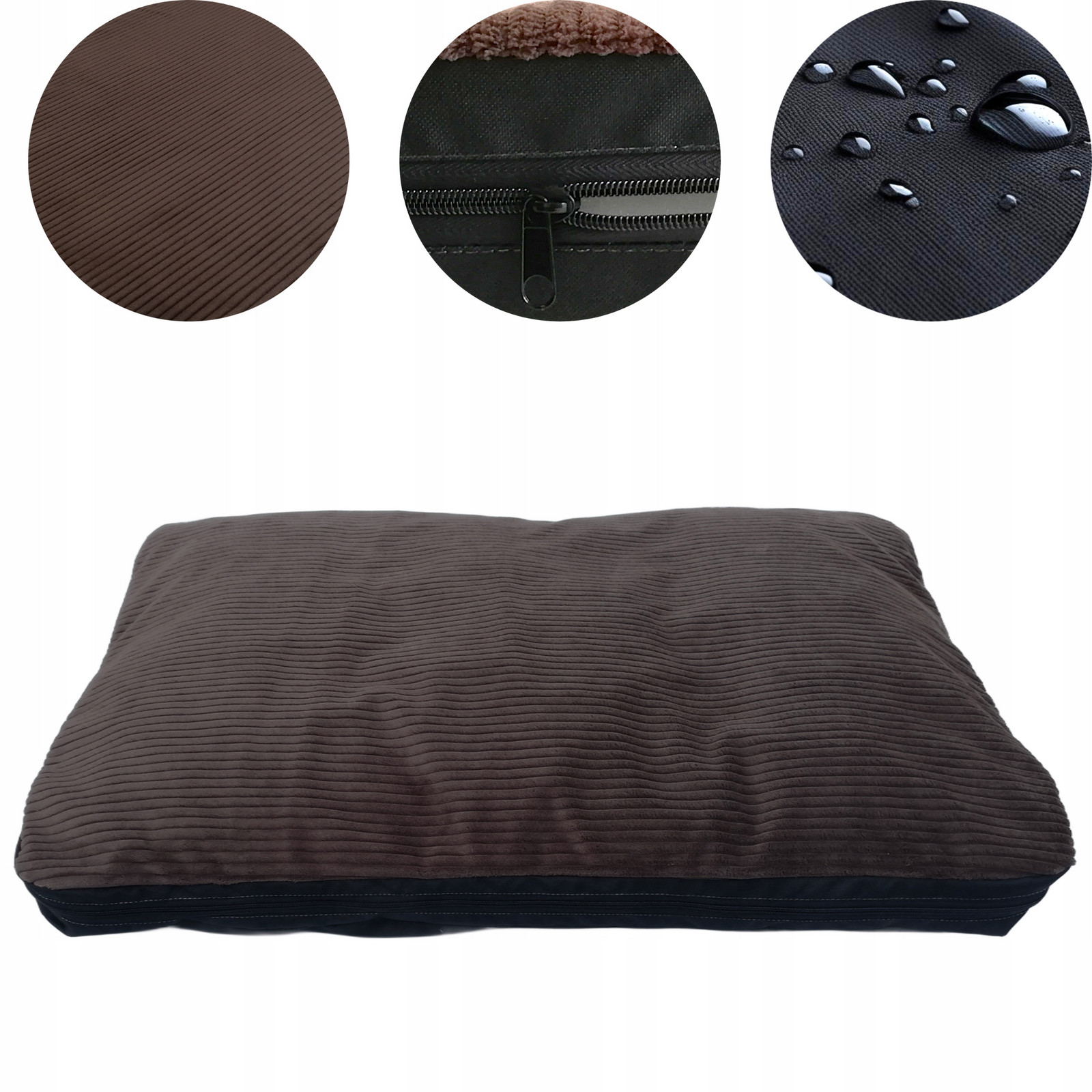 Pelíšek pro psa Oboustranná matrace Na Zip pohovka manšestr hnědá L 90/60