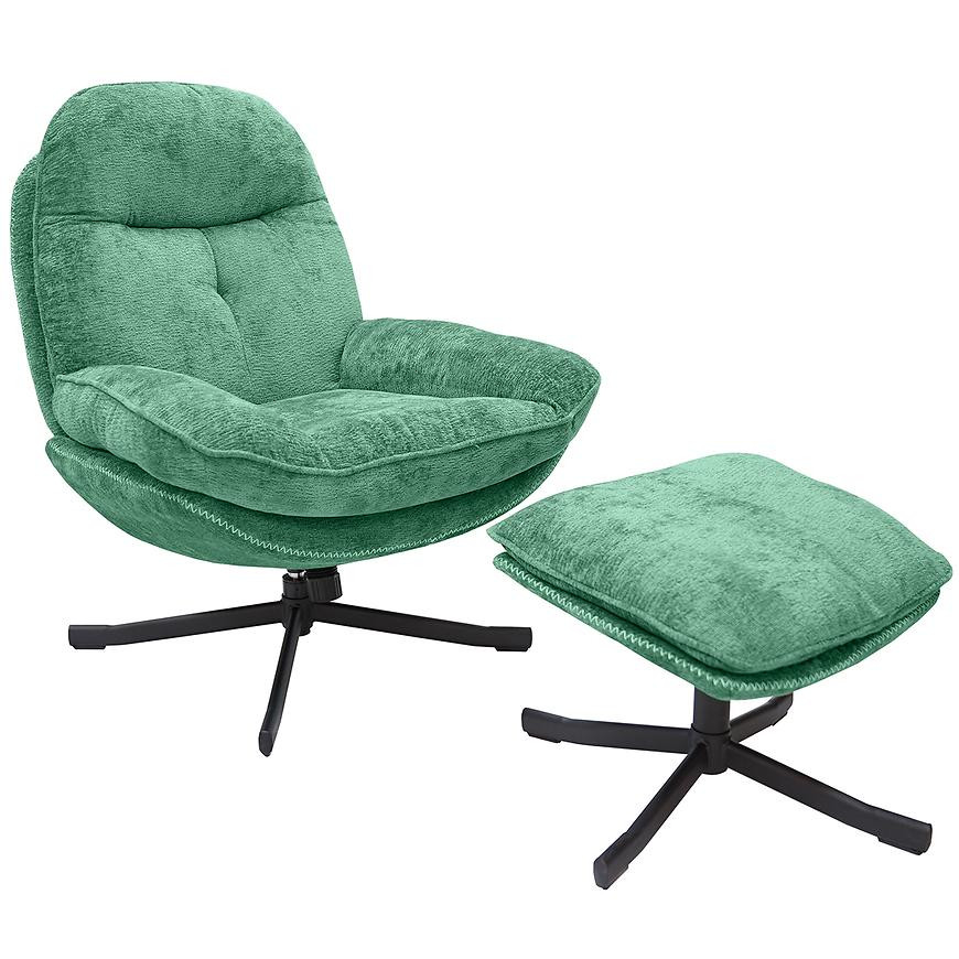 Křeslo Karmen s podnožkou zelený