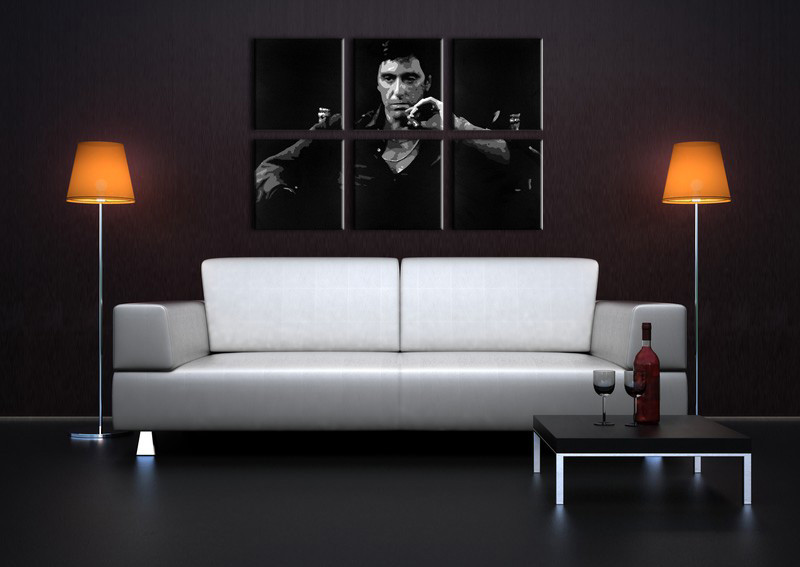 Malovaná nástěnná malba POP ART SCARFACE-AL PACINO 210x40 cm