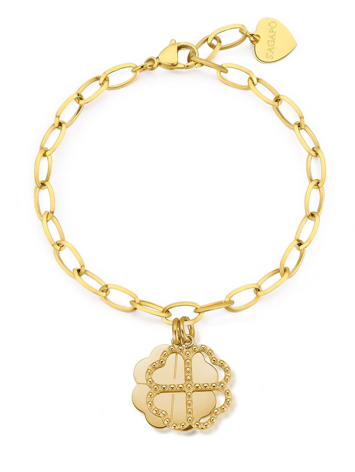 S'Agapõ Nadčasový pozlacený náramek se čtyřlístky Message SSG24