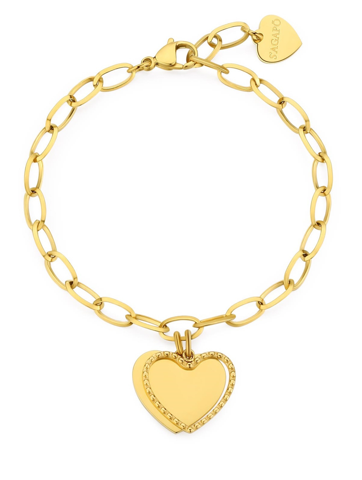 S'Agapõ Půvabný pozlacený náramek se srdíčky Message SSG20