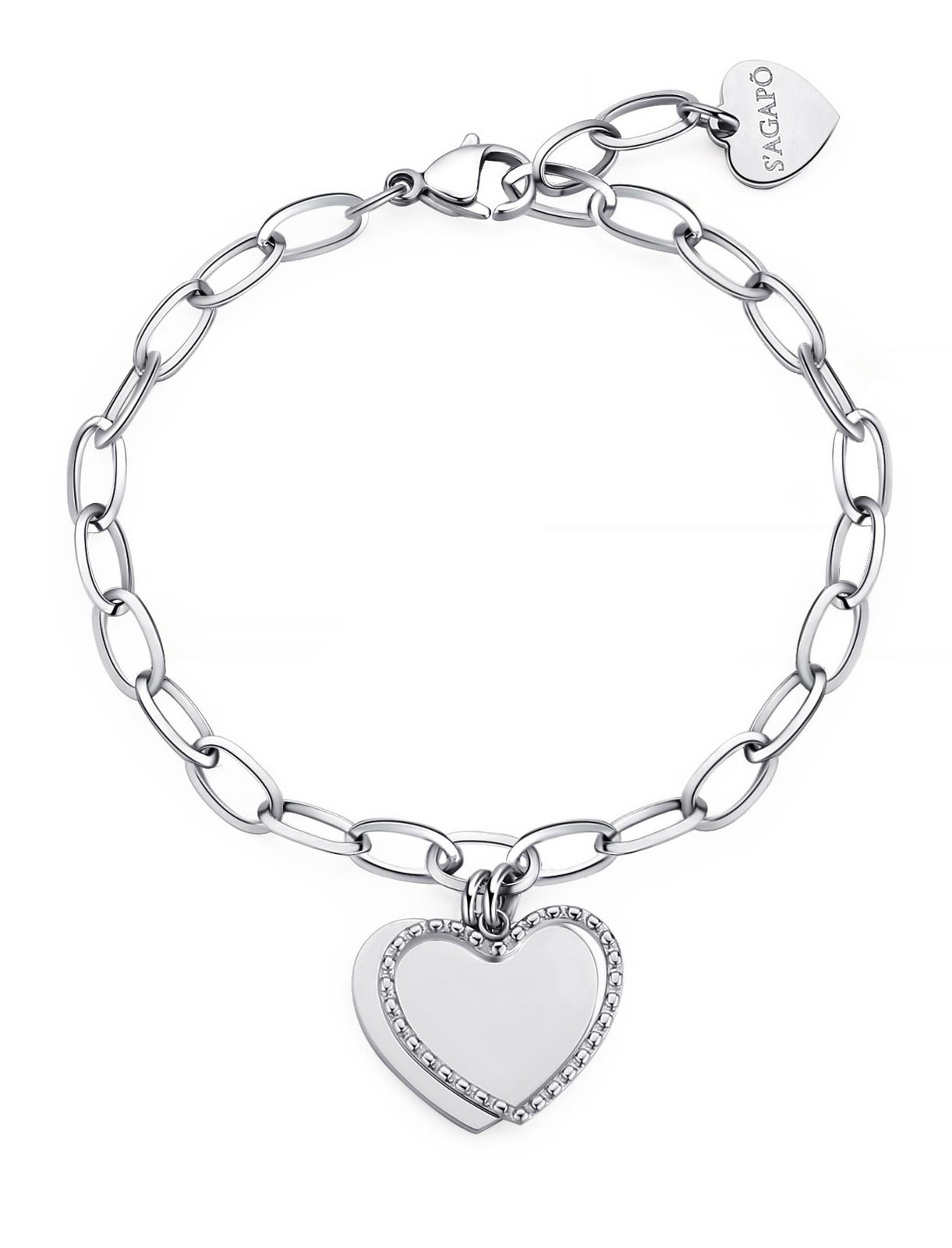 S'Agapõ Půvabný ocelový náramek se srdíčky Message SSG19