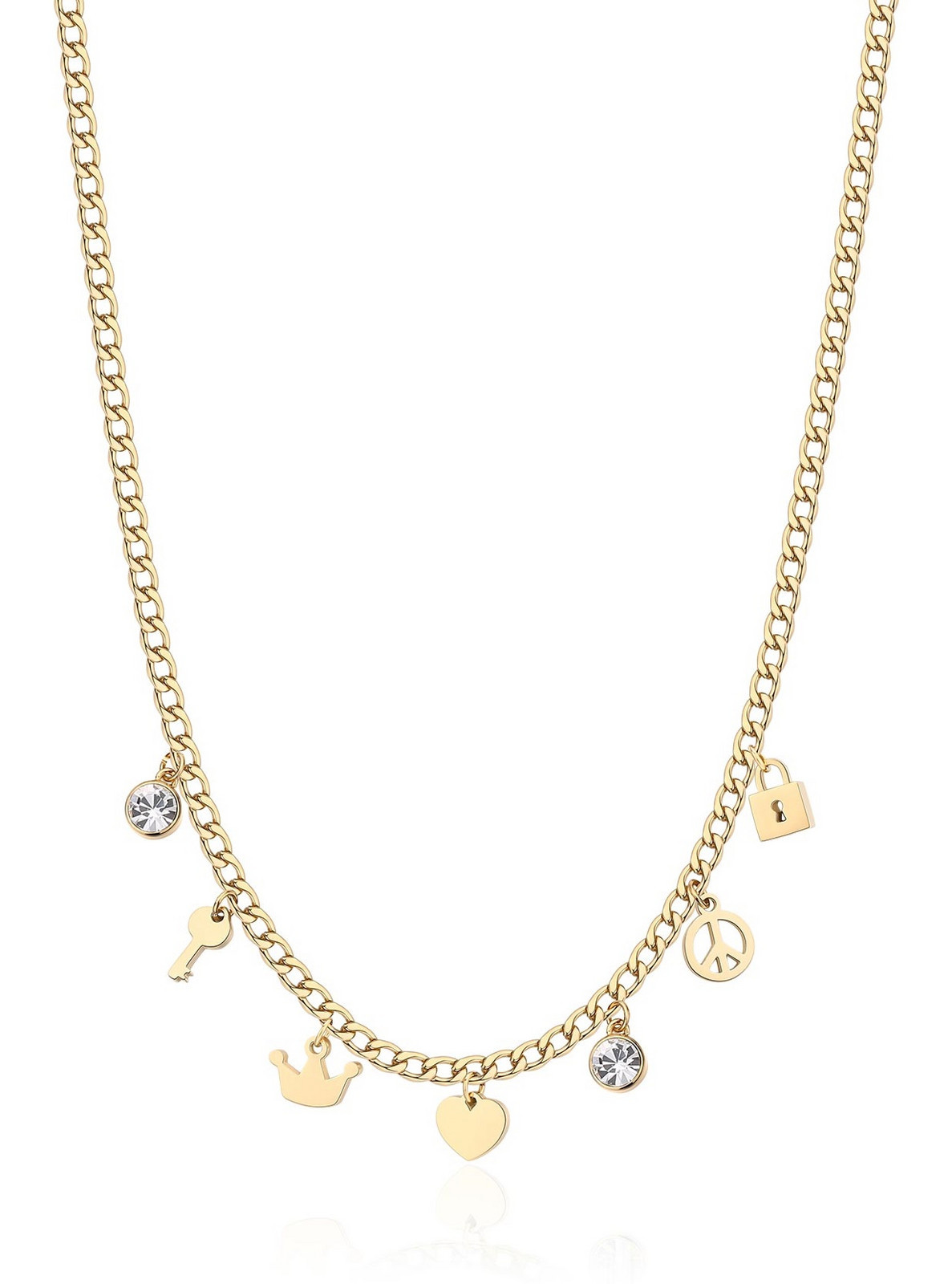 S'Agapõ Slušivý pozlacený náhrdelník s přívěsky Message SSG05