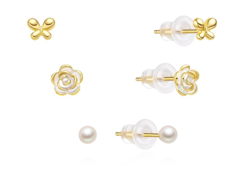 MOISS Hravá sada pozlacených náušnic E0004877 (3 páry náušnic)