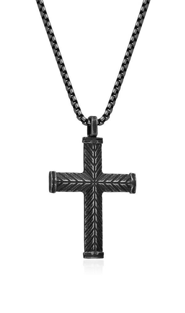 Diverse Černý pánský náhrdelník z oceli Křížek N1000509