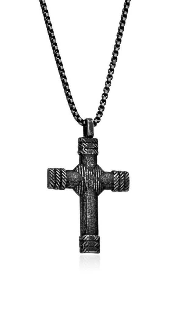 Diverse Černý ocelový náhrdelník pro muže Křížek N1000520