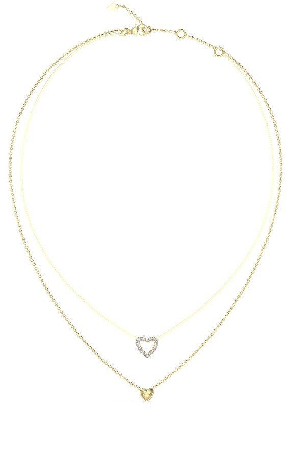 Guess Dvojitý pozlacený náhrdelník se srdíčky Beloved JUBN05026JWYGT/U