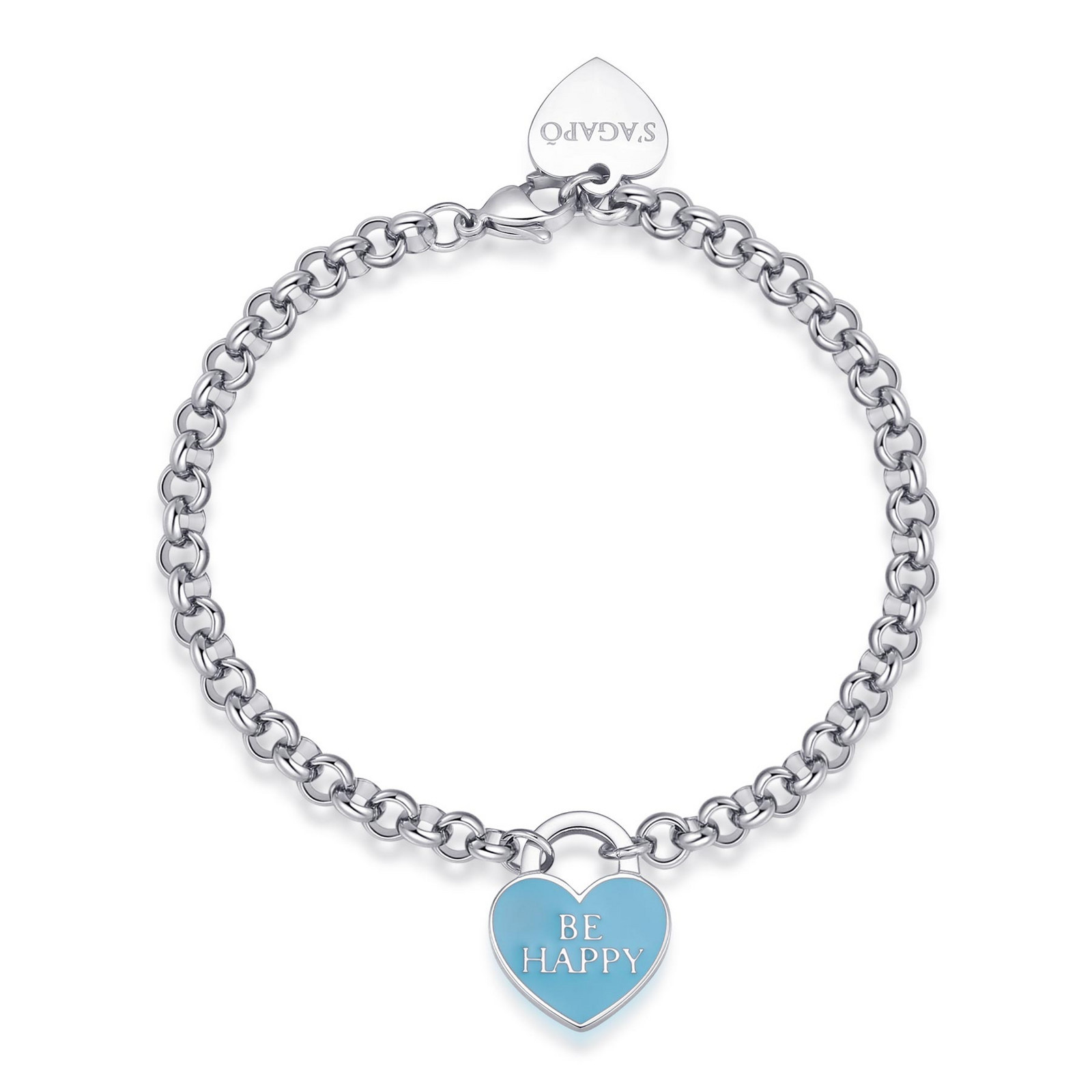 S'Agapõ Krásný ocelový náramek se srdíčkem Be Happy Be My Always SBM86