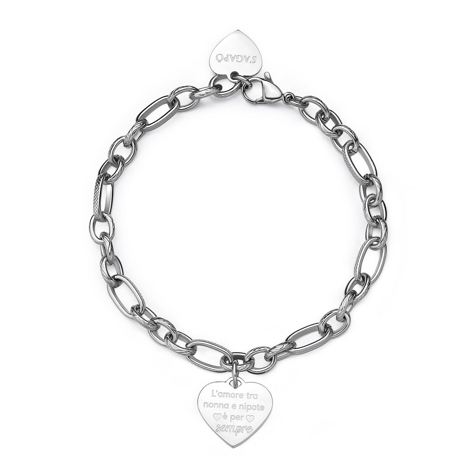 S'Agapõ Ocelový náramek s přívěskem srdce Be My Family SBY019