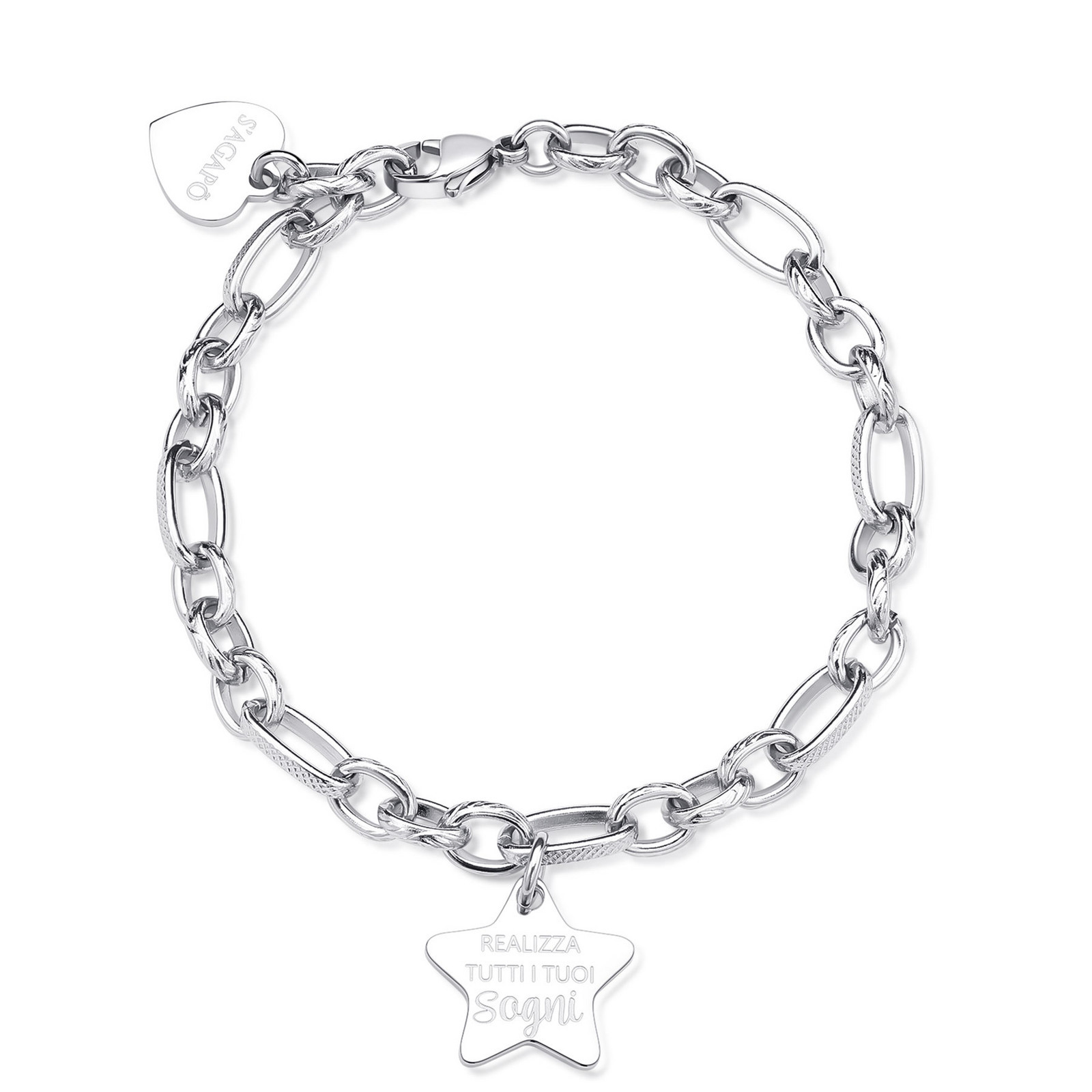 S'Agapõ Ocelový náramek s přívěskem srdce Be My Family SBY027