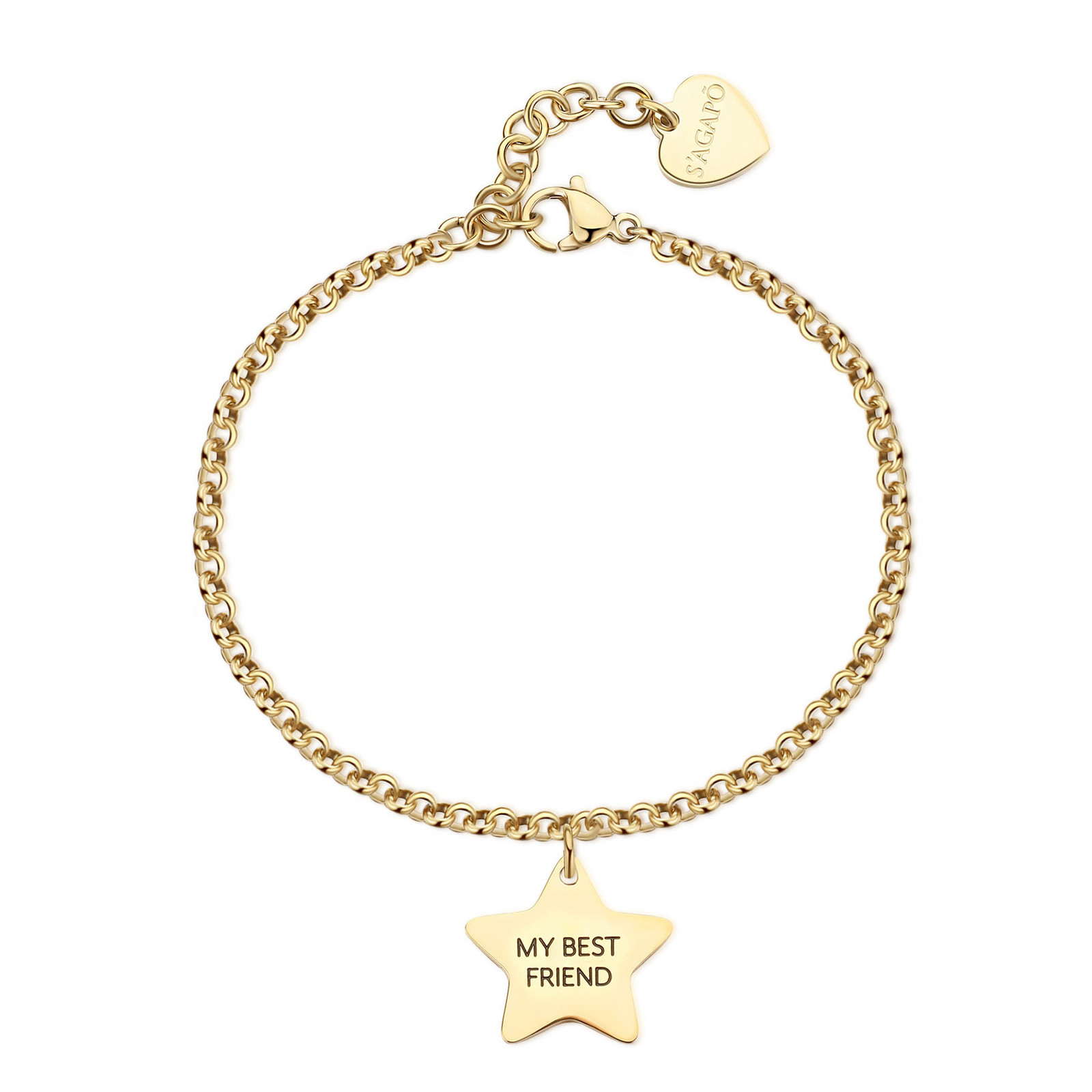 S'Agapõ Ocelový pozlacený náramek s přívěskem Besties Forever Be My Family SBY033