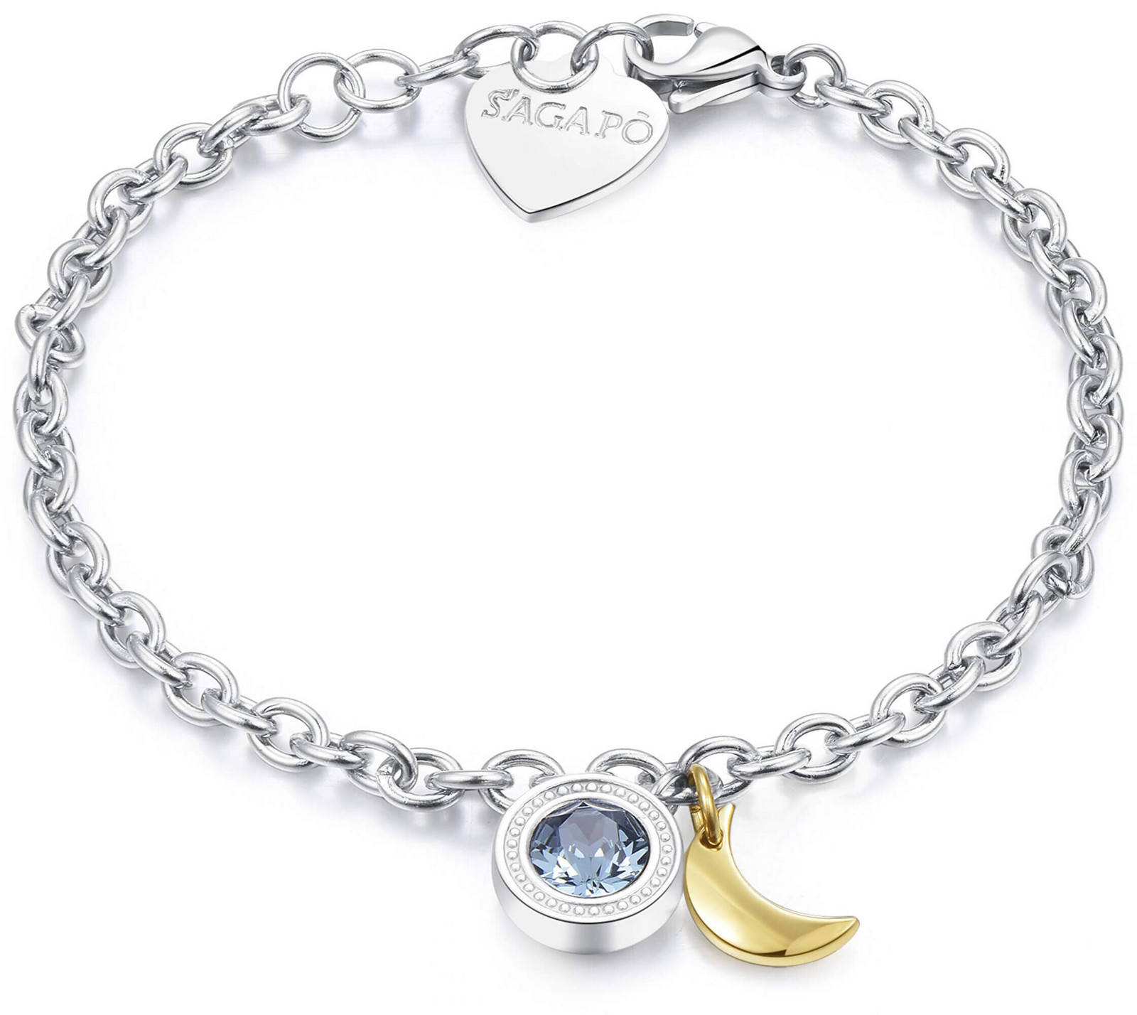 S'Agapõ Ocelový náramek s krystalem a půlměsícem Lucky Light SKT14