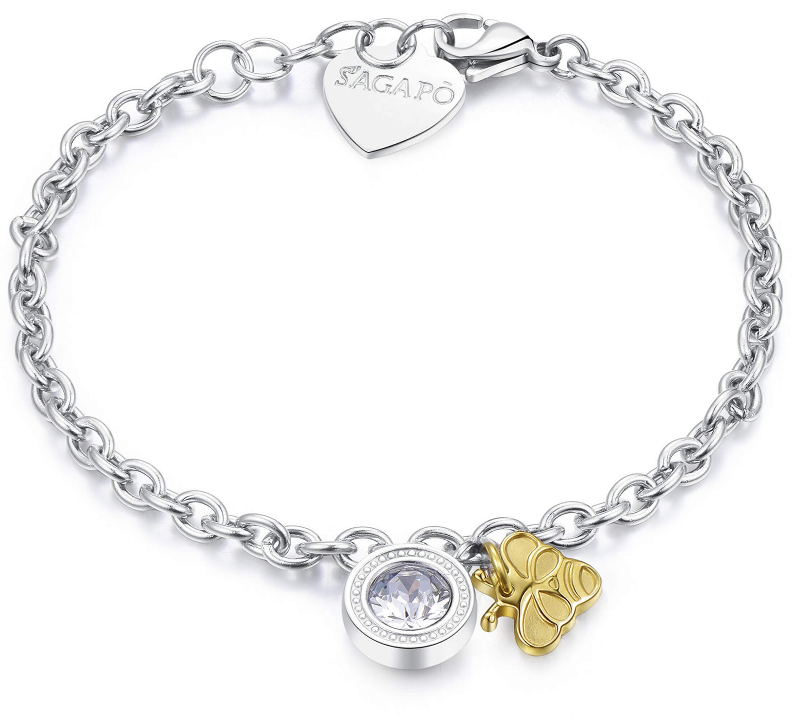 S'Agapõ Ocelový náramek s krystalem a včeličkou Lucky Light SKT15