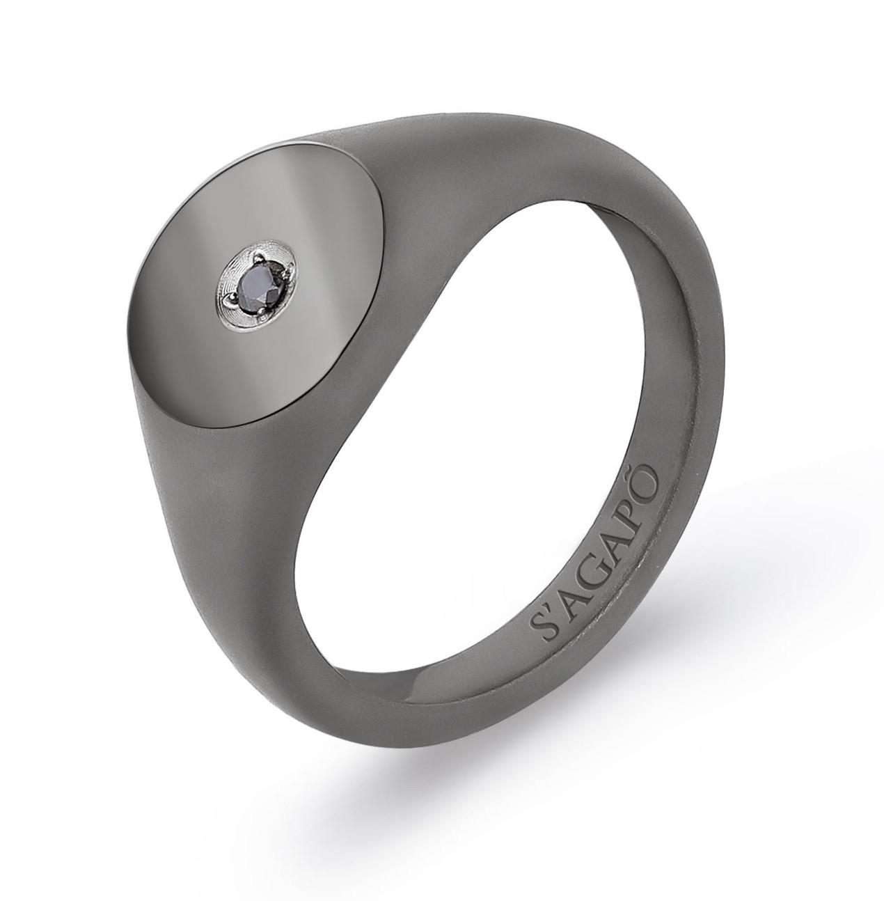 S'Agapõ Výrazný ocelový prsten s černým zirkonem Tag Me Too STG32 51 mm