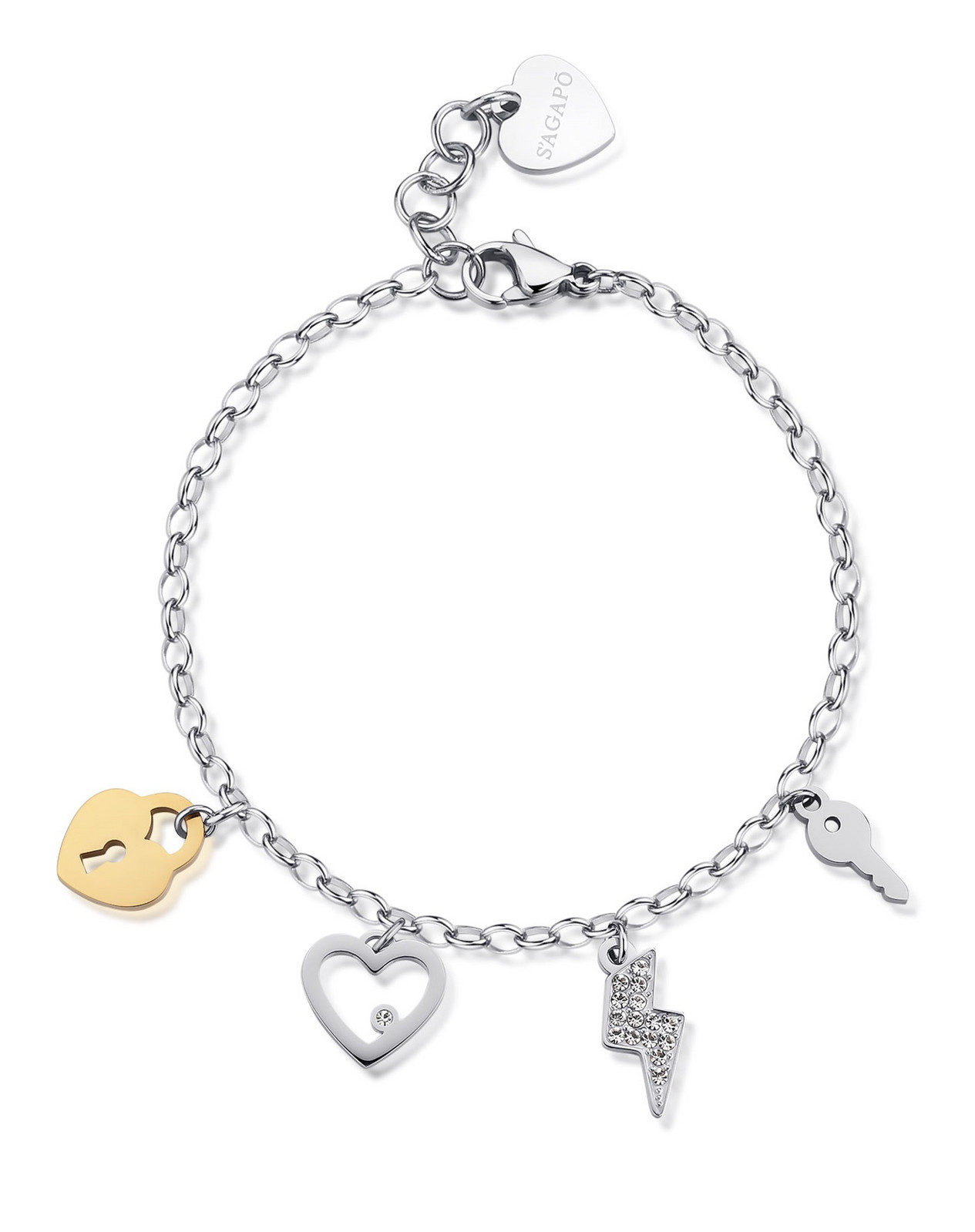 S'Agapõ Ocelový bicolor náramek s přívěsky Happy SHAR26