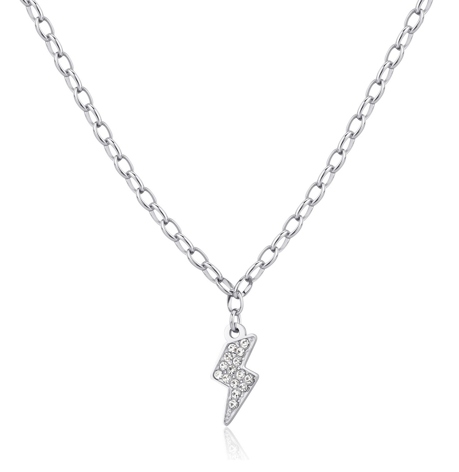 S'Agapõ Stylový ocelový náhrdelník Blesk s krystaly Happy SHAR22