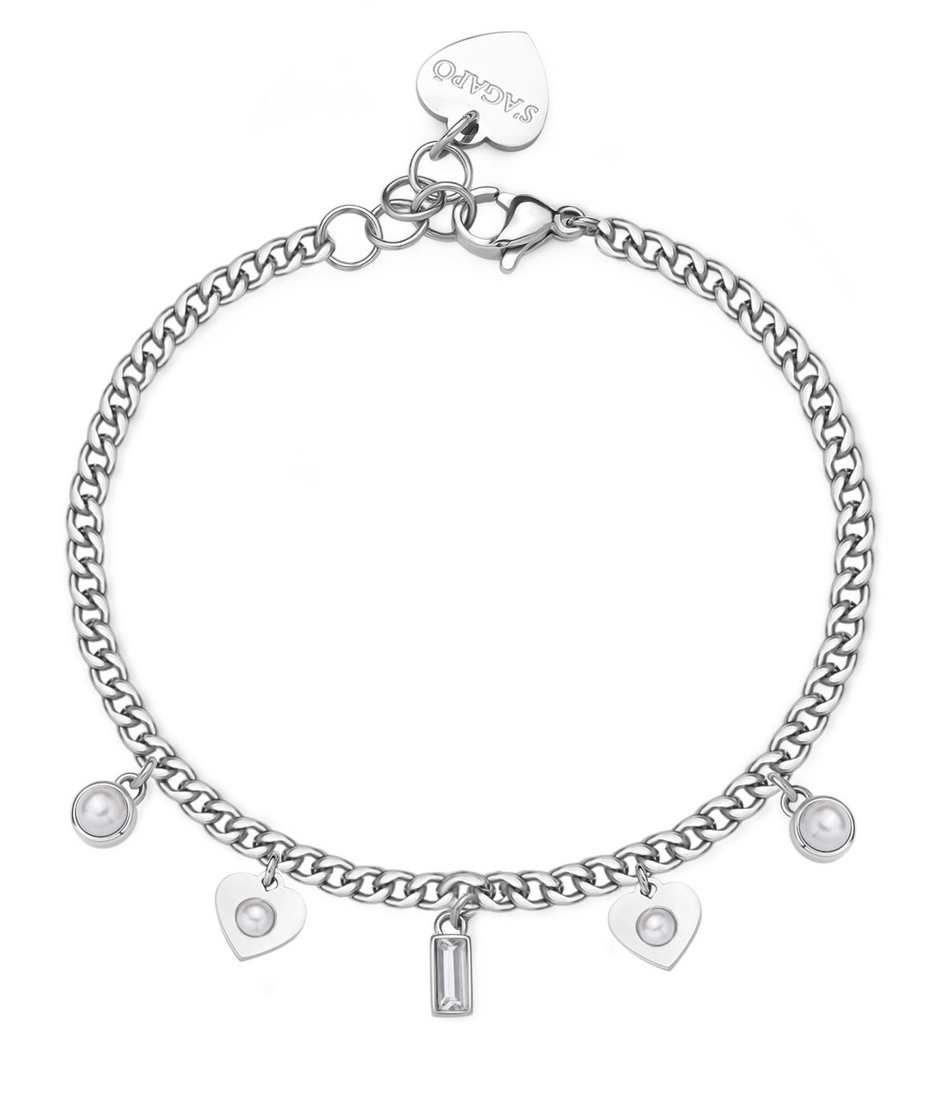 S'Agapõ Romantický ocelový náramek s přívěsky Message SSG32