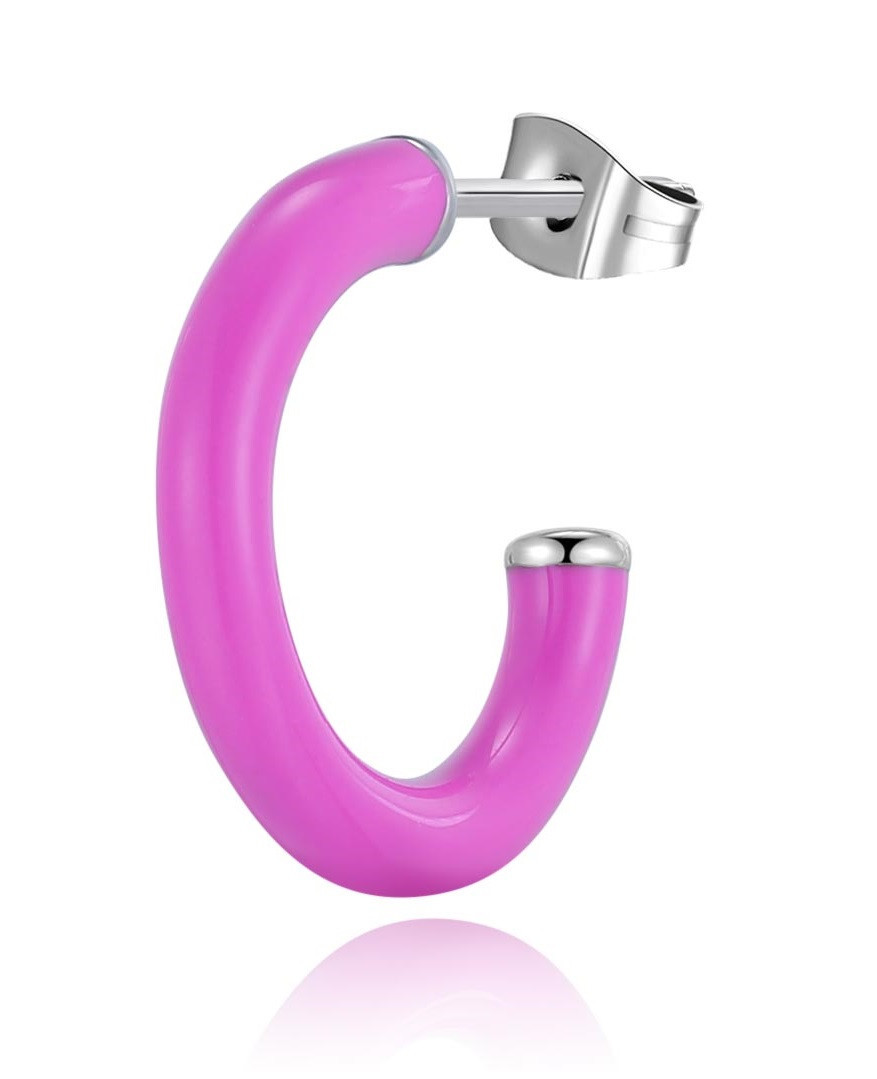 S'Agapõ Single kruhová náušnice s fuchsiovým smaltem Vibes SVB43