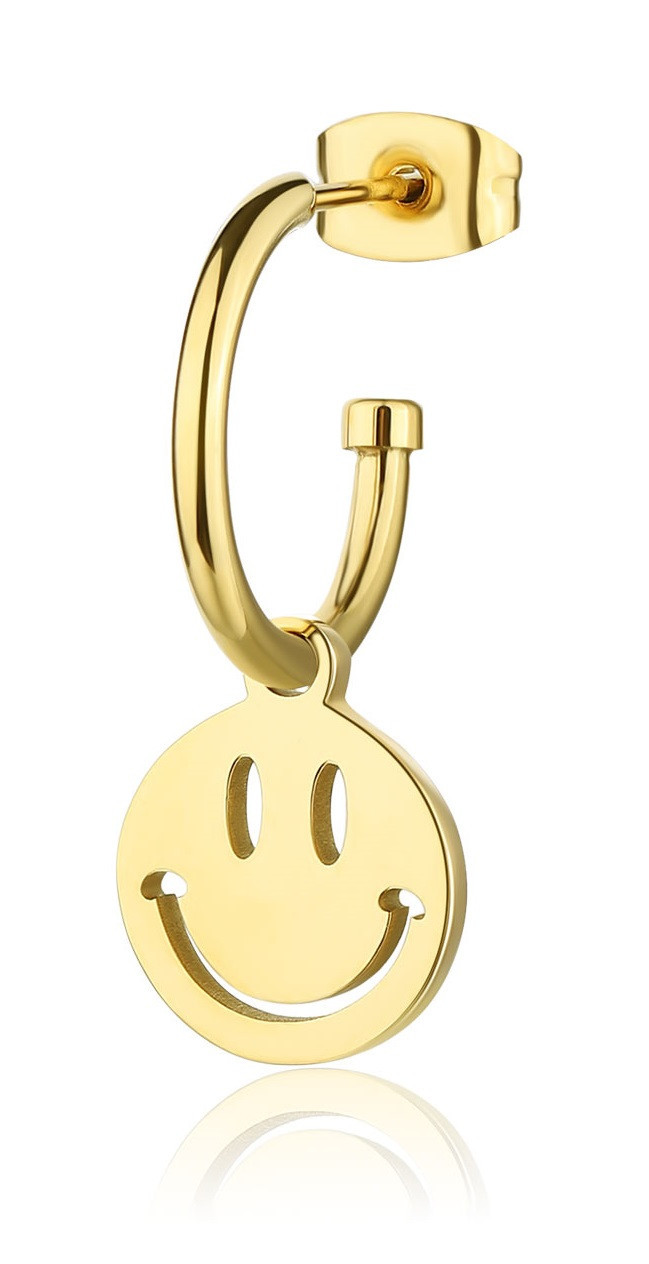 S'Agapõ Pozlacená single náušnice se smajlíkem Smile SSM027