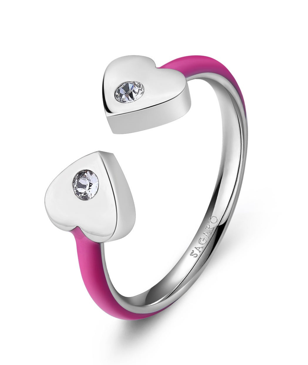 S'Agapõ Ocelový prsten s fuchsiovým smaltem Srdíčka Vibes SVB68