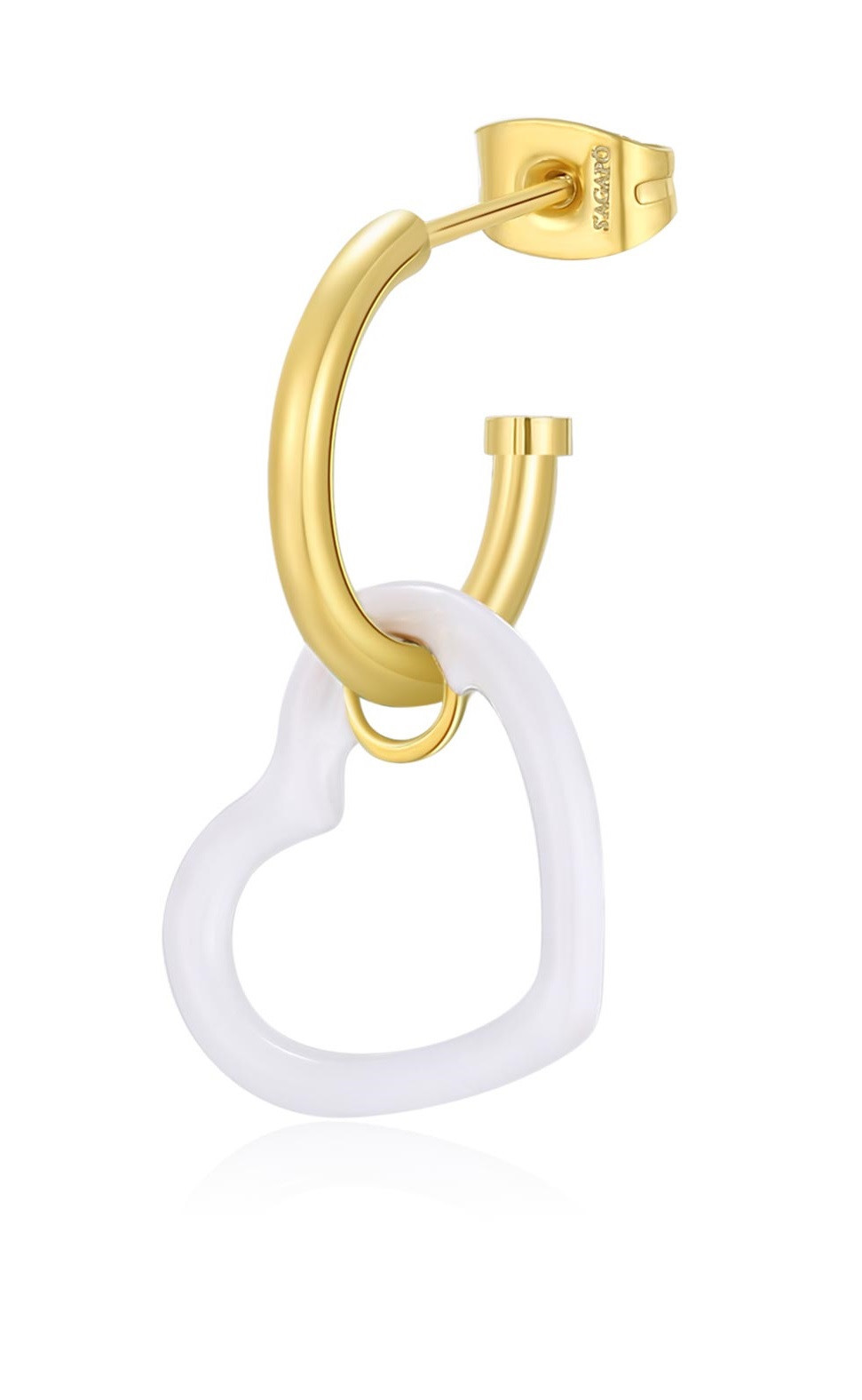 S'Agapõ Single pozlacená náušnice s bílým srdíčkem 2v1 Vibes SVB40