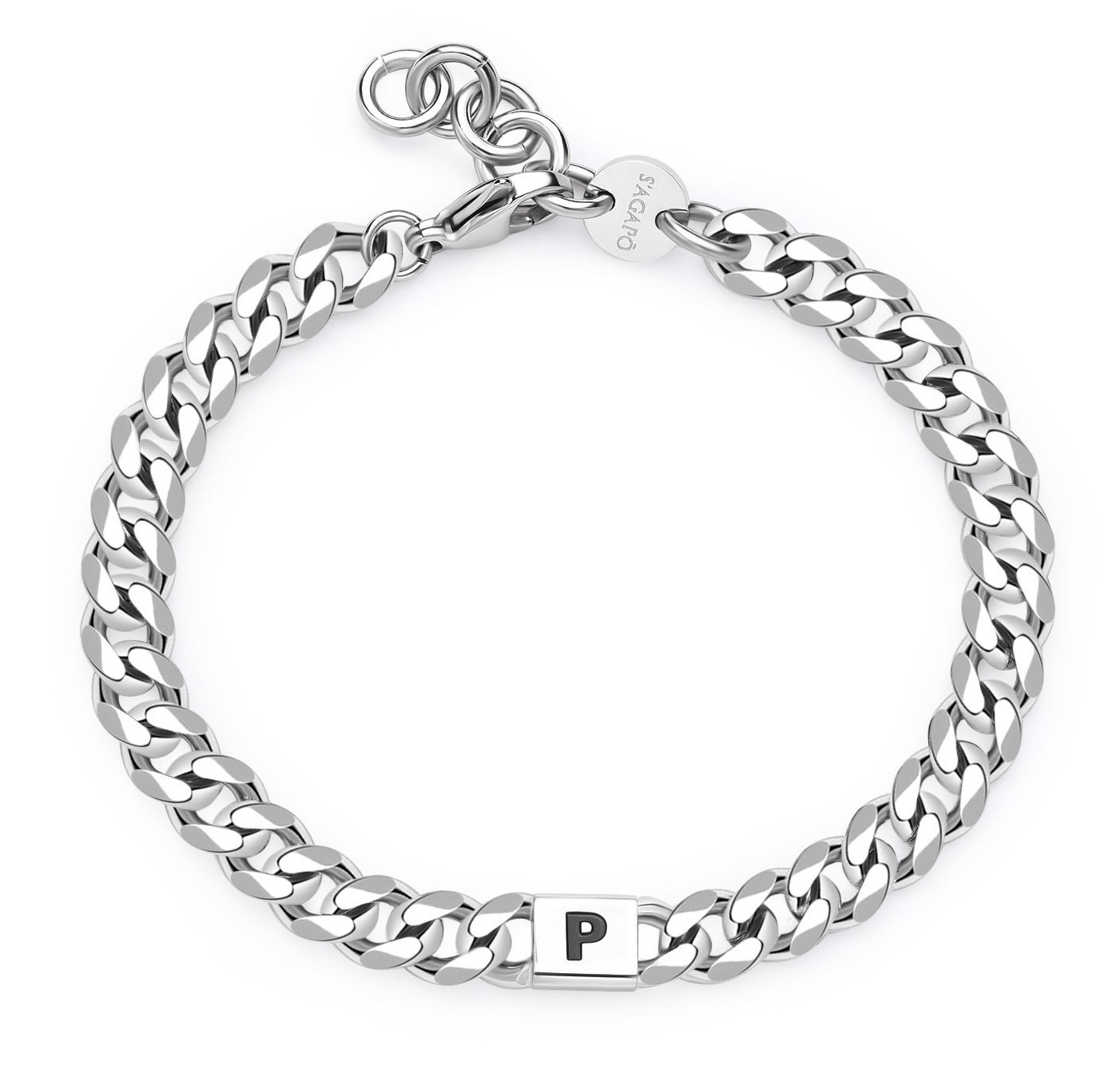 S'Agapõ Pánský ocelový náramek s písmenem P Monogram SMG26