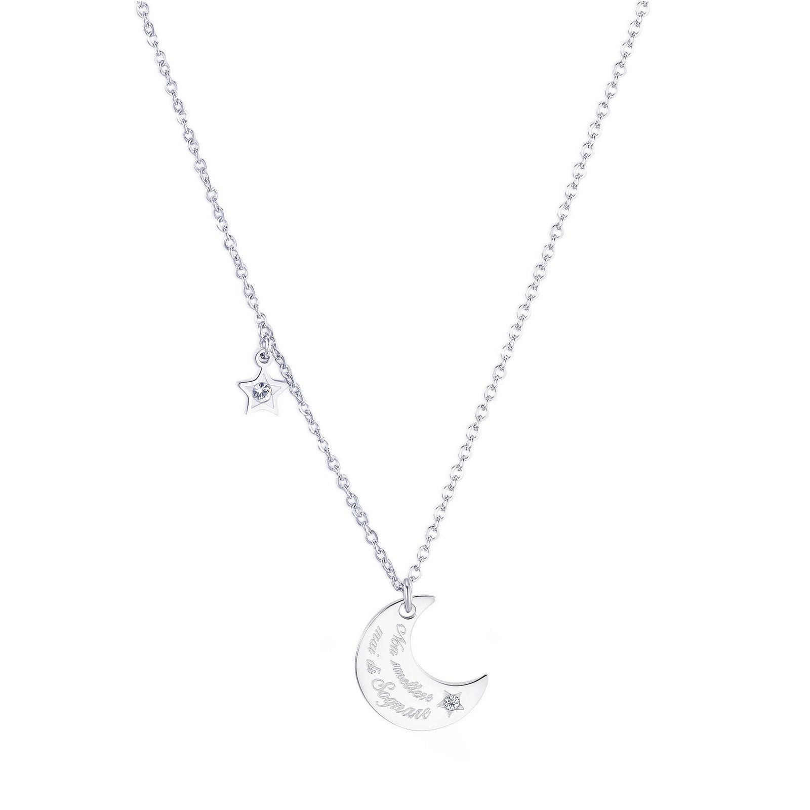 S'Agapõ Slušivý ocelový náhrdelník měsíc s krystaly Be My Always SBM65