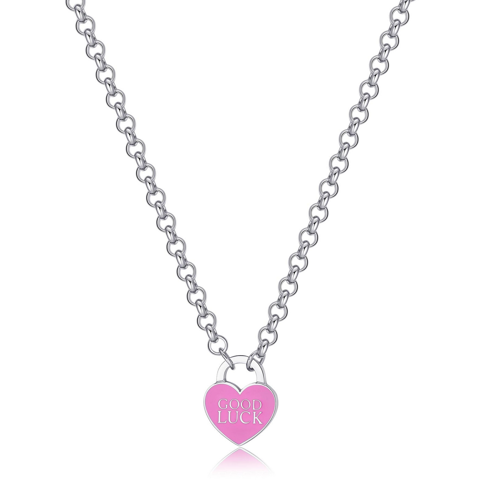 S'Agapõ Něžný ocelový náhrdelník se srdíčkem Good Luck Be My Always SBM84