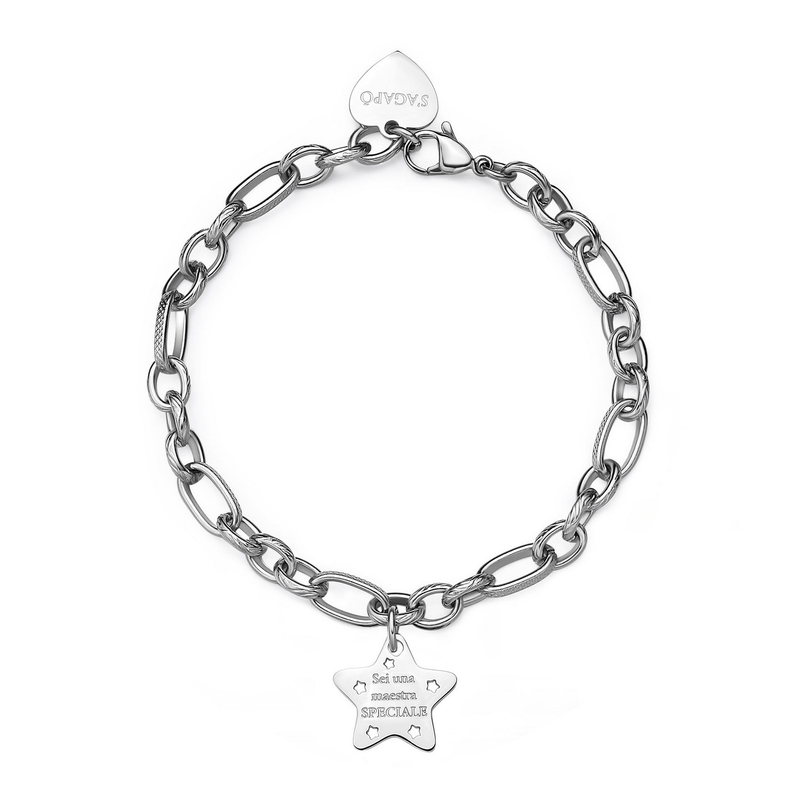 S'Agapõ Moderní ocelový náramek s přívěskem hvězda Be My Family SBY026