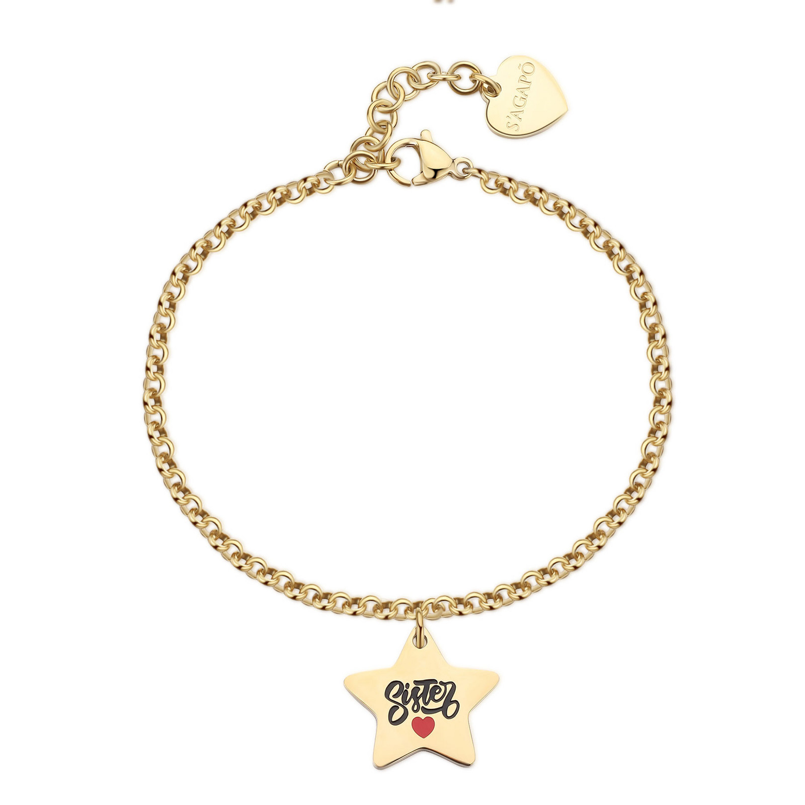 S'Agapõ Ocelový pozlacený náramek s přívěskem Sister Be My Family SBY036