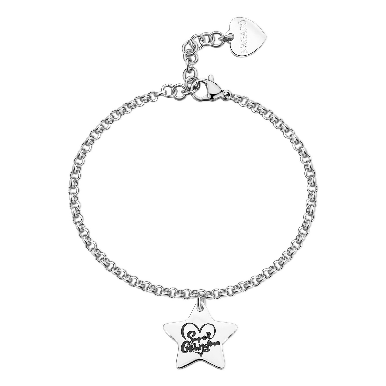 S'Agapõ Ocelový náramek s přívěskem Super Grandma Be My Family SBY038