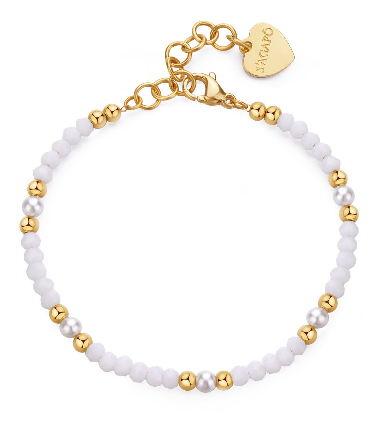 S'Agapõ Pozlacený korálkový náramek s umělými perlami Glint SGI20