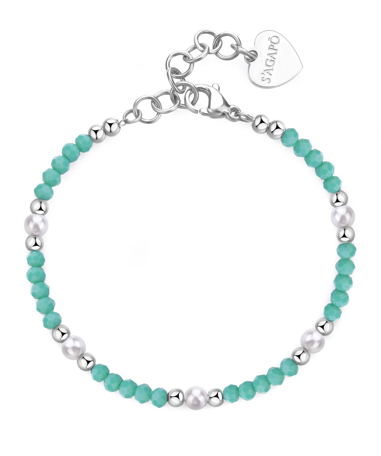 S'Agapõ Ocelový korálkový náramek s umělými perlami Glint SGI17