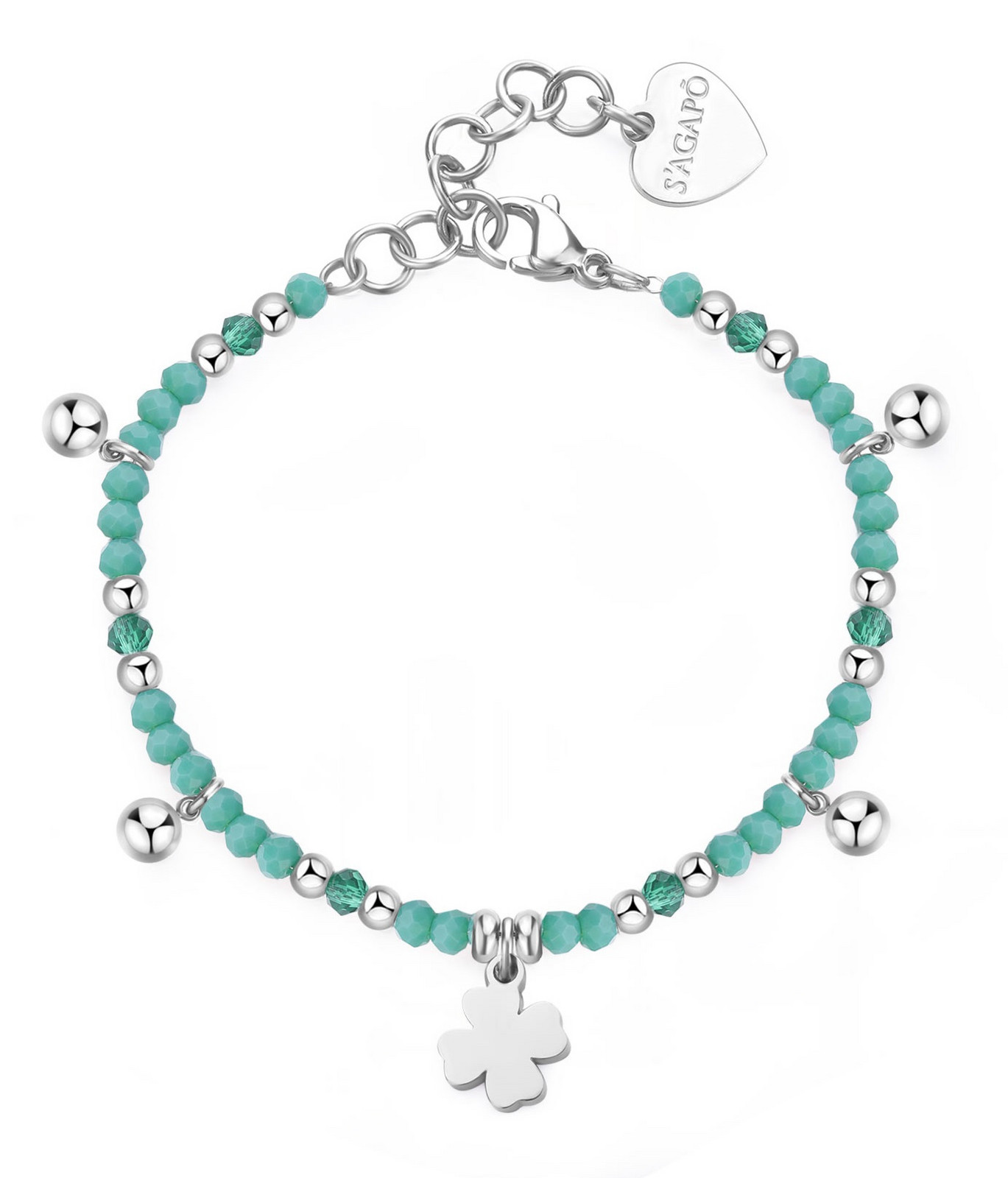 S'Agapõ Korálkový náramek s přívěsky Čtyřlístek Glint SGI14