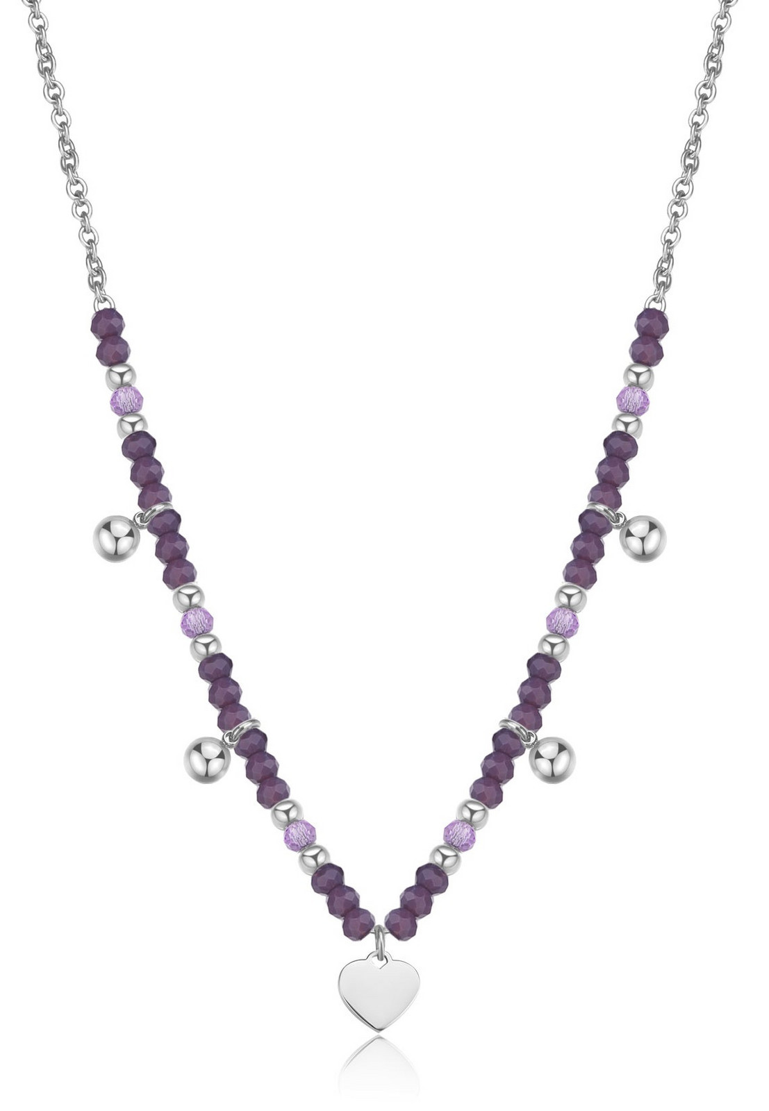 S'Agapõ Ocelový korálkový náhrdelník s přívěsky Srdce Glint SGI01