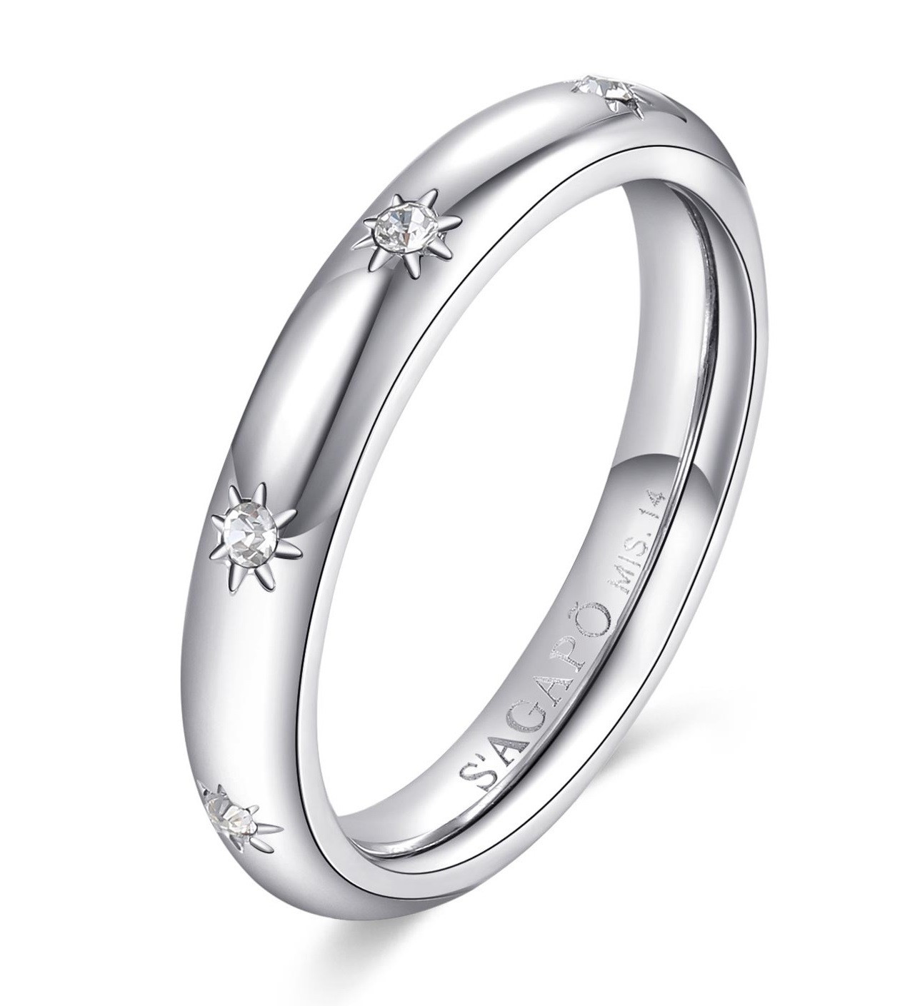 S'Agapõ Dámský ocelový prsten s krystaly For Love SFV39 50 mm