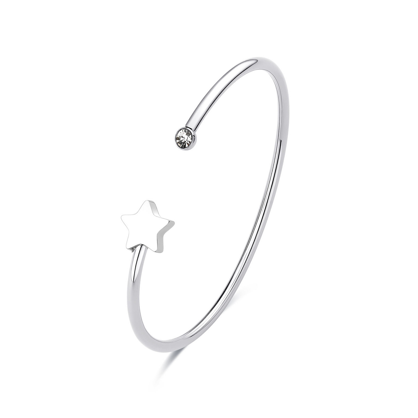S'Agapõ Otevřený pevný náramek Hvězda s krystalem Click SCK240