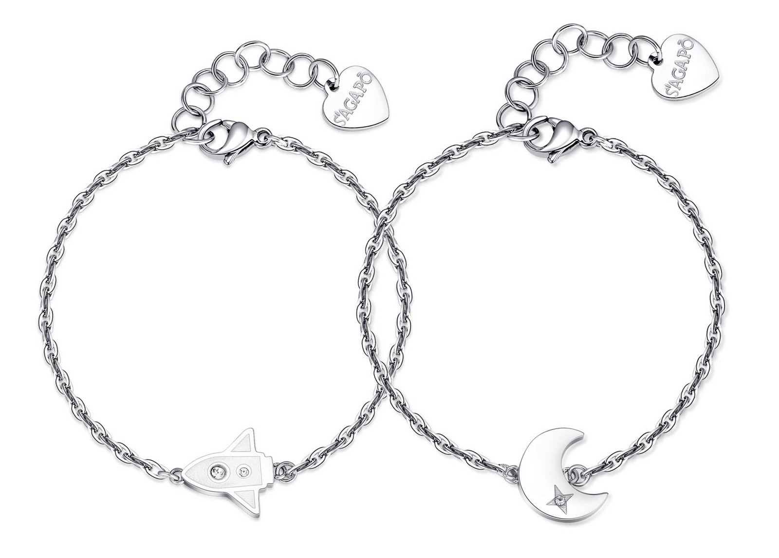 S'Agapõ Set ocelových náramků Raketa a Měsíc Me + You SEY17