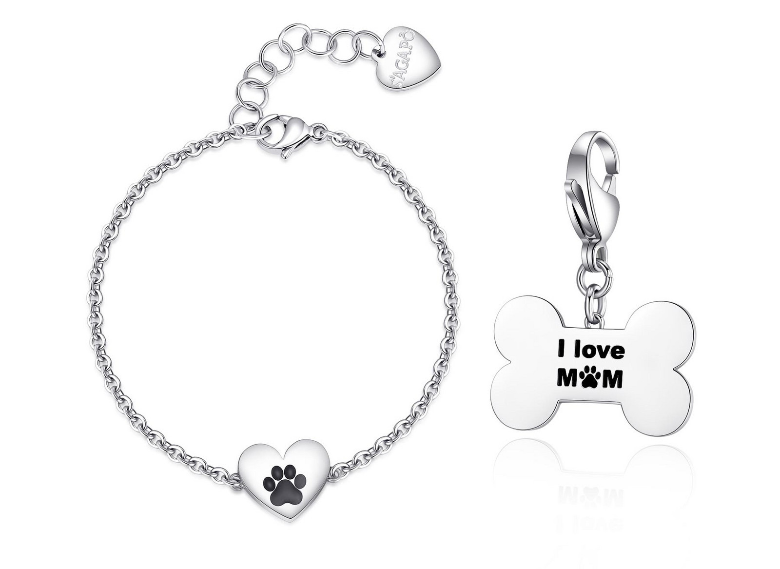 S'Agapõ Srdíčkový náramek s přívěskem Me + You SEY16