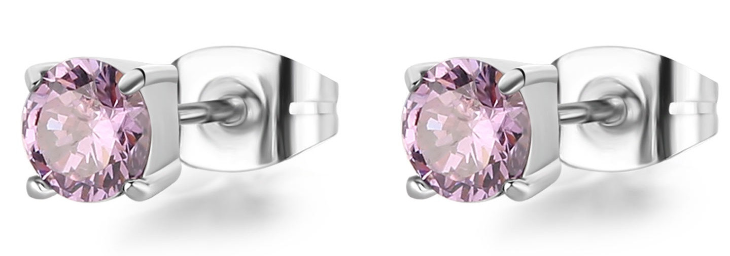 S'Agapõ Ocelové náušnice pecky s fialovým krystalem Dazzly SDZ53