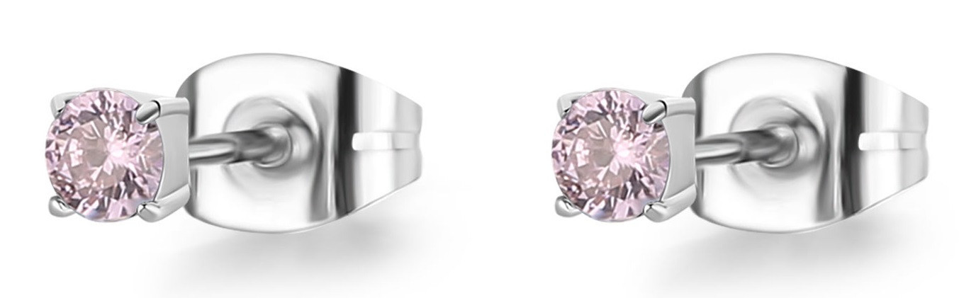 S'Agapõ Drobné ocelové náušnice pecky s fialovým krystalem Dazzly SDZ52