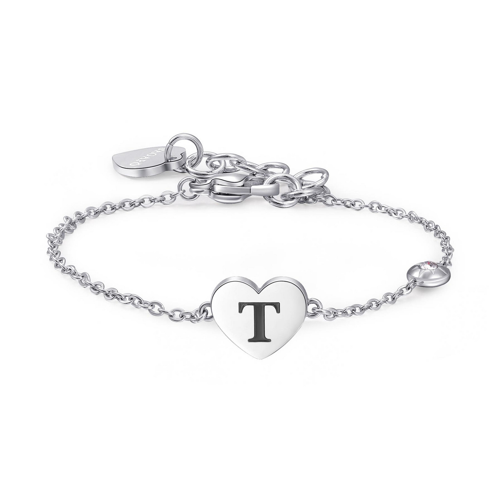 S'Agapõ Stříbrný ocelový náramek s písmenem T Click SCK136