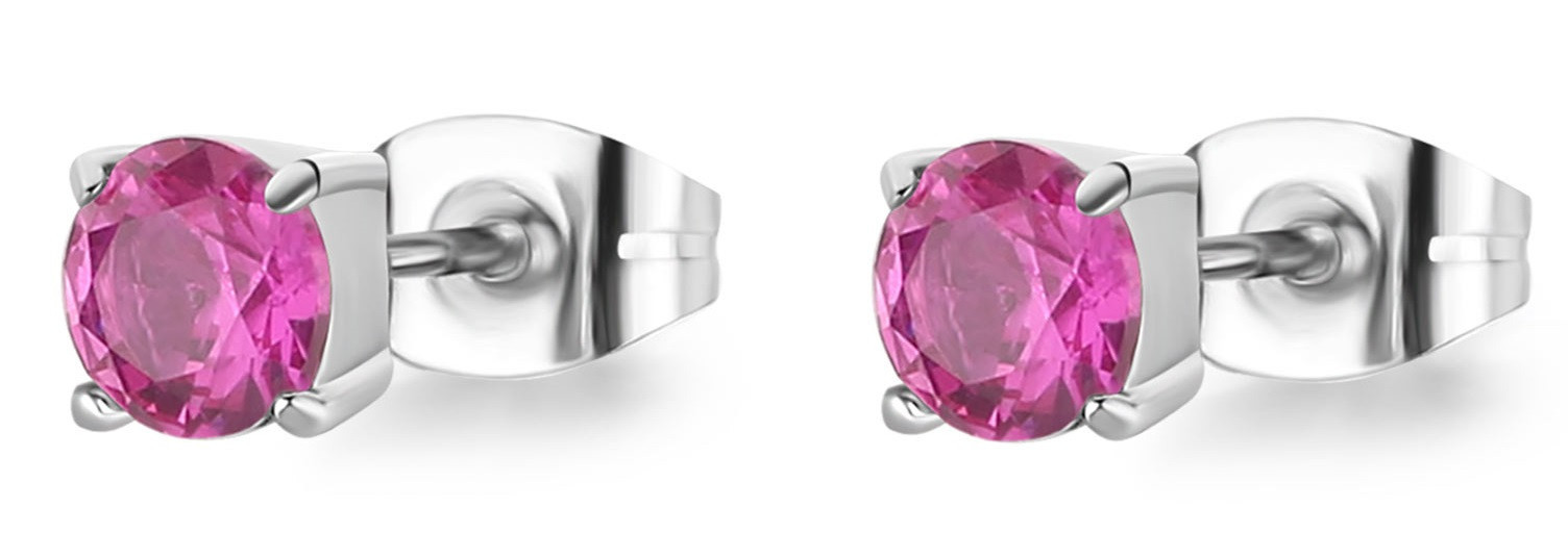 S'Agapõ Ocelové náušnice pecky s fuchsiovým krystalem Dazzly SDZ49