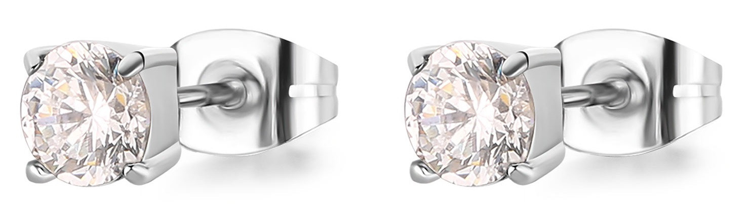 S'Agapõ Ocelové náušnice pecky s čirým krystalem Dazzly SDZ47